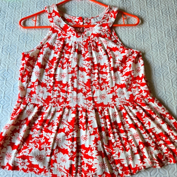 LOFT Tops - Loft Floral Redish Orange Peplum Top,  PTP=16"